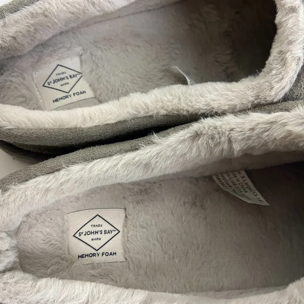 NEW St. John's Bay Mens Clog Slippers  Faux Fur Gray Size 13 - 14